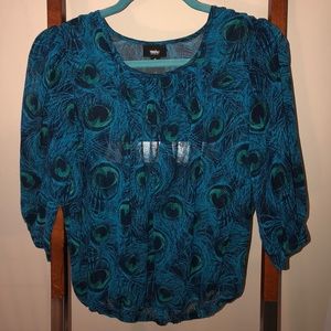 Mossimo peacock patterned blue sheer top